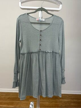 Free People Sage Green Long Sleeve Tunic with Button Front Xs